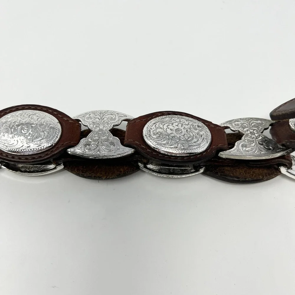 Vinntage Tony Lama USA 5297LWestern Brown Leather Silver Concho Belt Size 34 - Picture 8 of 13